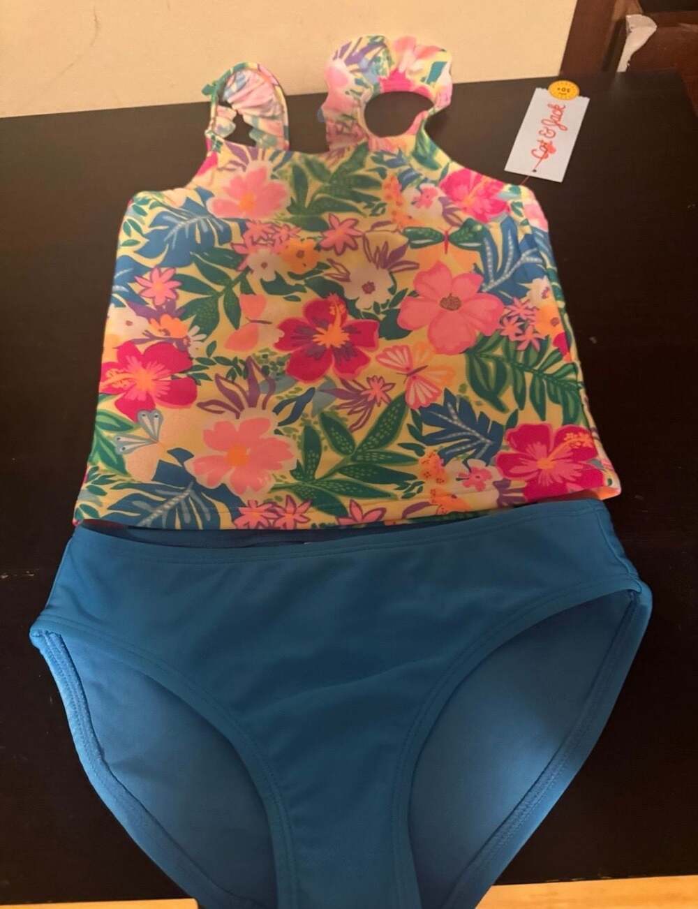 Cat & Jack Girls' Tankini Swimsuit Set, Tropical Floral Print - Picture 2 of 4